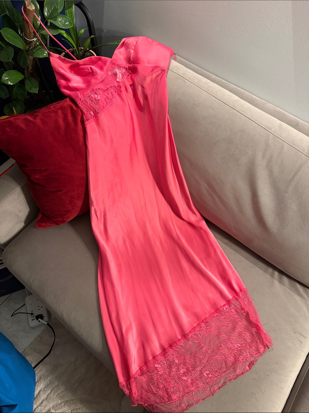 Urban Outfitters Coral Pink Lace-Trim Slip Dress